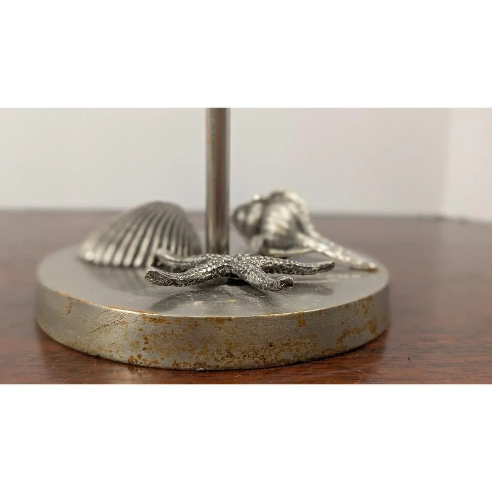 Vintage Coastal Nautical Double Towel Ring Holder Stand Brushed Nickel Seashell